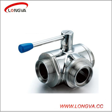 Sanitary 304 Stainless Steel Male Threaded Three Way Ball Valve